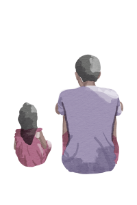 Bố và con gái ngồi nói chuyện với nhnau